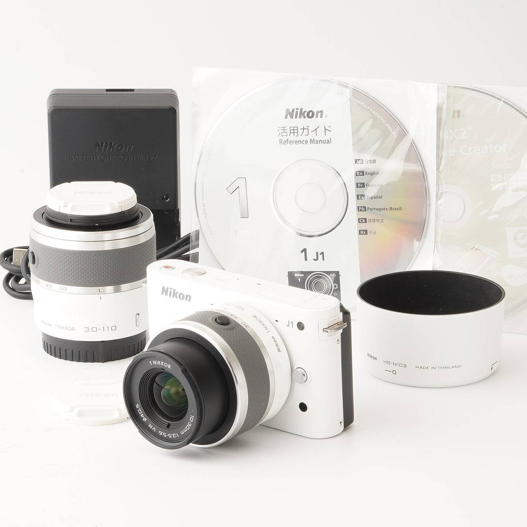 ニコン Nikon 1 J1 ホワイト 1 NIKKOR 10-30mm F3.5-5.6 VR / 1 NIKKOR 30-110mm F3.8-5.6 VR