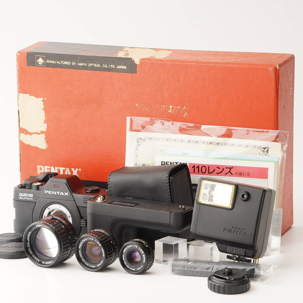 Pentax SMC PENTAX-110 24mm f.2.8 / 50mm f/2.8 / 18mm f/2.8 / AF-130P Flash / Winder II / Auto 110 Super