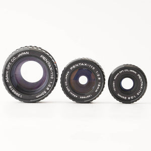 Pentax SMC PENTAX-110 24mm f.2.8 / 50mm f/2.8 / 18mm f/2.8 / AF-130P Flash / Winder II / Auto 110 Super